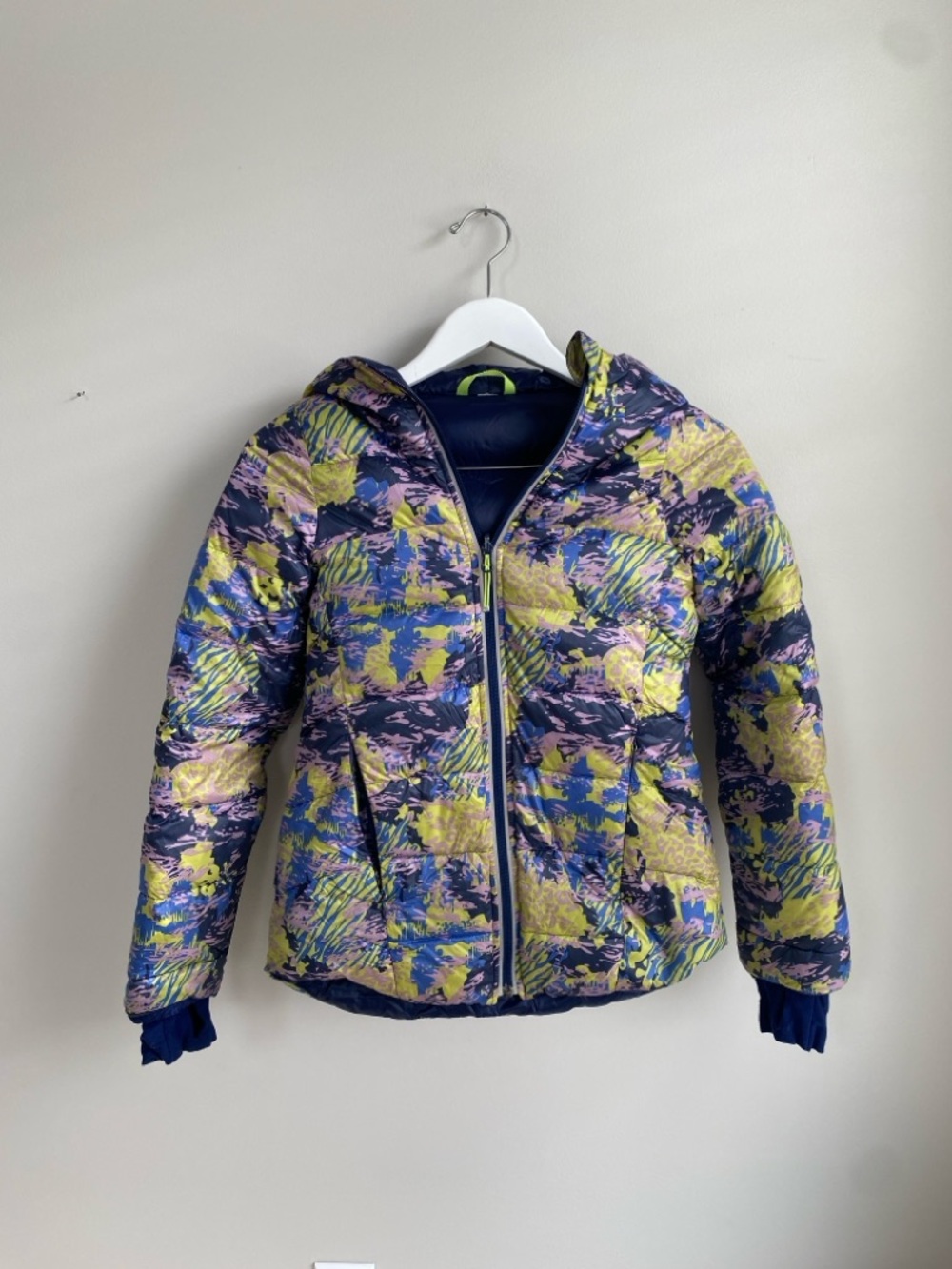 Ivivva Girls' Hooded Puffer Jacket - Navy, Lime & Purple Multi